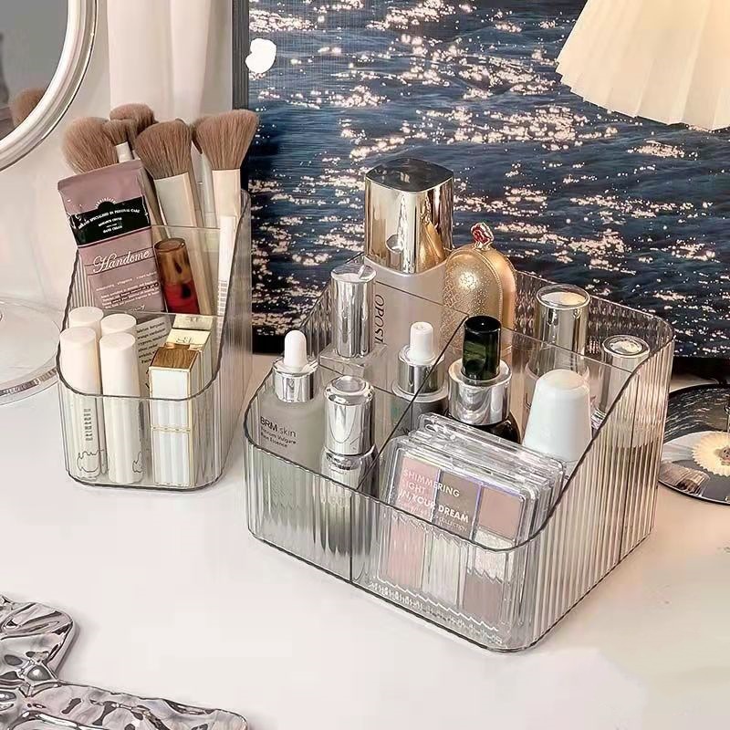 Desktop cosmetic storage rack - Trendy L-shaped storage stand with multiple layers of acrylic - High-end cosmetic organizer with a sophisticated look