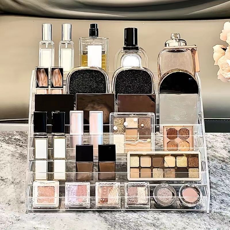 Aesthetic nail display stand with multi-level nail polish glue, acrylic transparent cosmetic storage box, cute particle storage rack