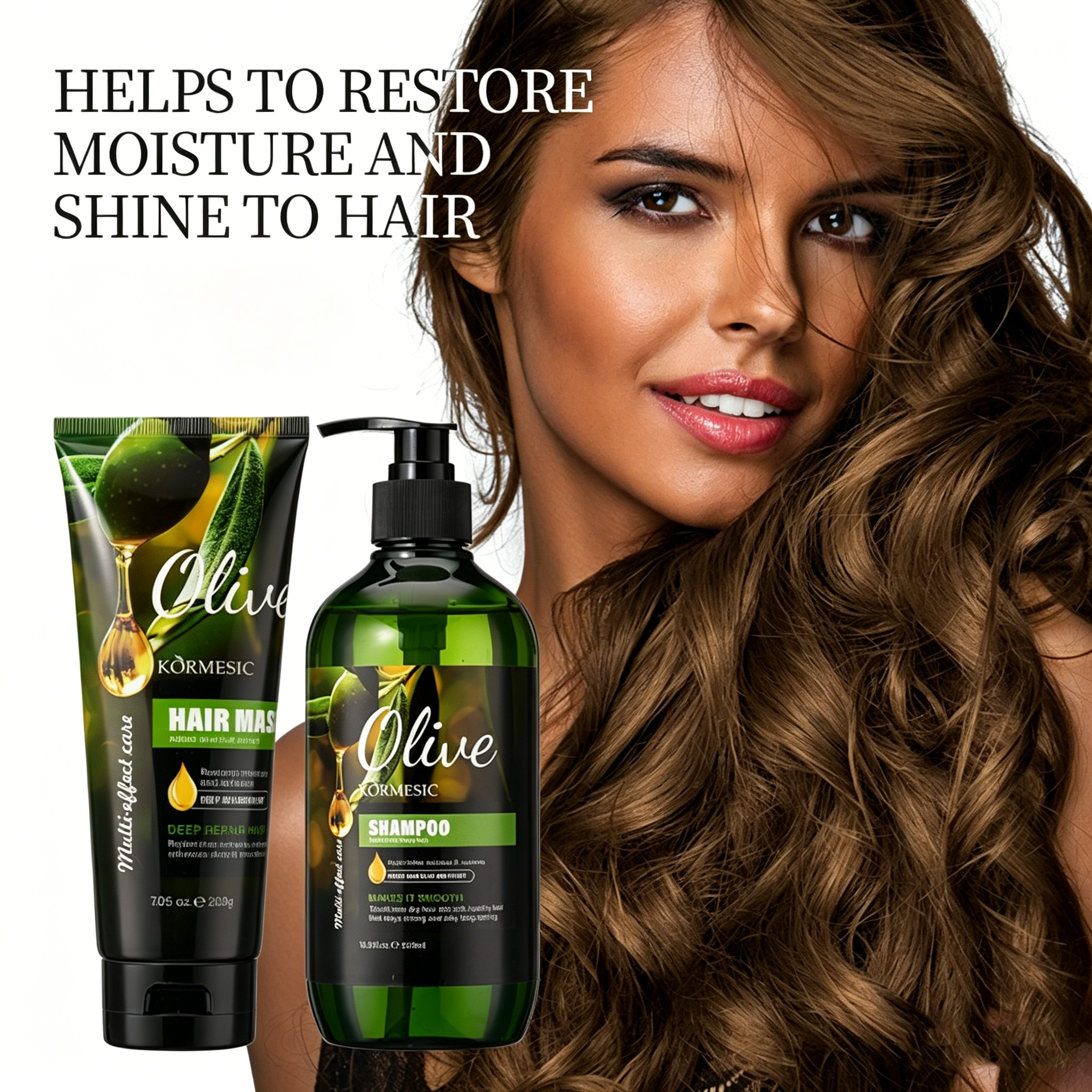 4PCS Olive Repair Hair Care & Body Set – Includes Deep Conditioning Hair Mask, Softening Shampoo, Moisturizing Shower Gel & Nourishing Body Lotion for All Hair and Skin Types