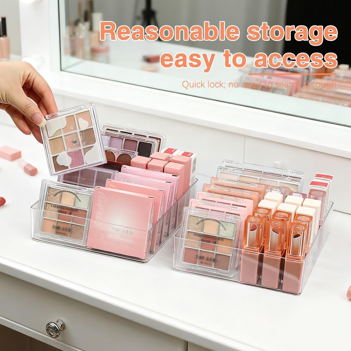 Makeup Organizer, Suitable for Eyeshadow Palettes and Lipsticks, 7-Compartment Makeup Palette Storage Box, Modern Cosmetic Storage for Vanity Drawers and Countertops