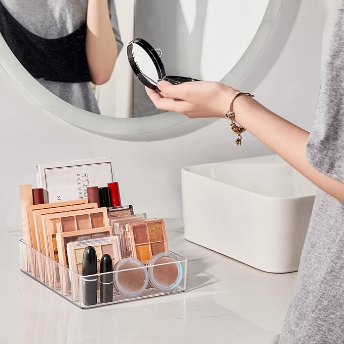 Makeup Organizer, Suitable for Eyeshadow Palettes and Lipsticks, 7-Compartment Makeup Palette Storage Box, Modern Cosmetic Storage for Vanity Drawers and Countertops
