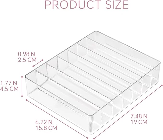 Makeup Organizer, Suitable for Eyeshadow Palettes and Lipsticks, 7-Compartment Makeup Palette Storage Box, Modern Cosmetic Storage for Vanity Drawers and Countertops