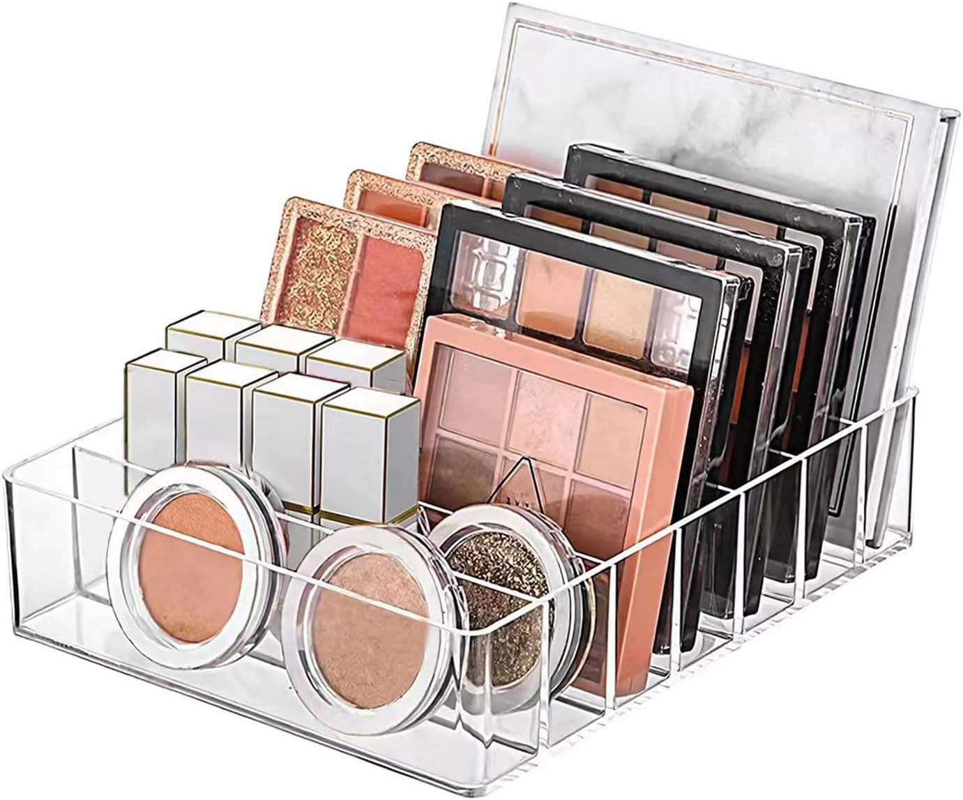 Makeup Organizer, Suitable for Eyeshadow Palettes and Lipsticks, 7-Compartment Makeup Palette Storage Box, Modern Cosmetic Storage for Vanity Drawers and Countertops