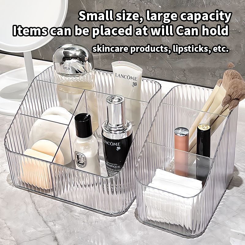 Desktop cosmetic storage rack - Trendy L-shaped storage stand with multiple layers of acrylic - High-end cosmetic organizer with a sophisticated look
