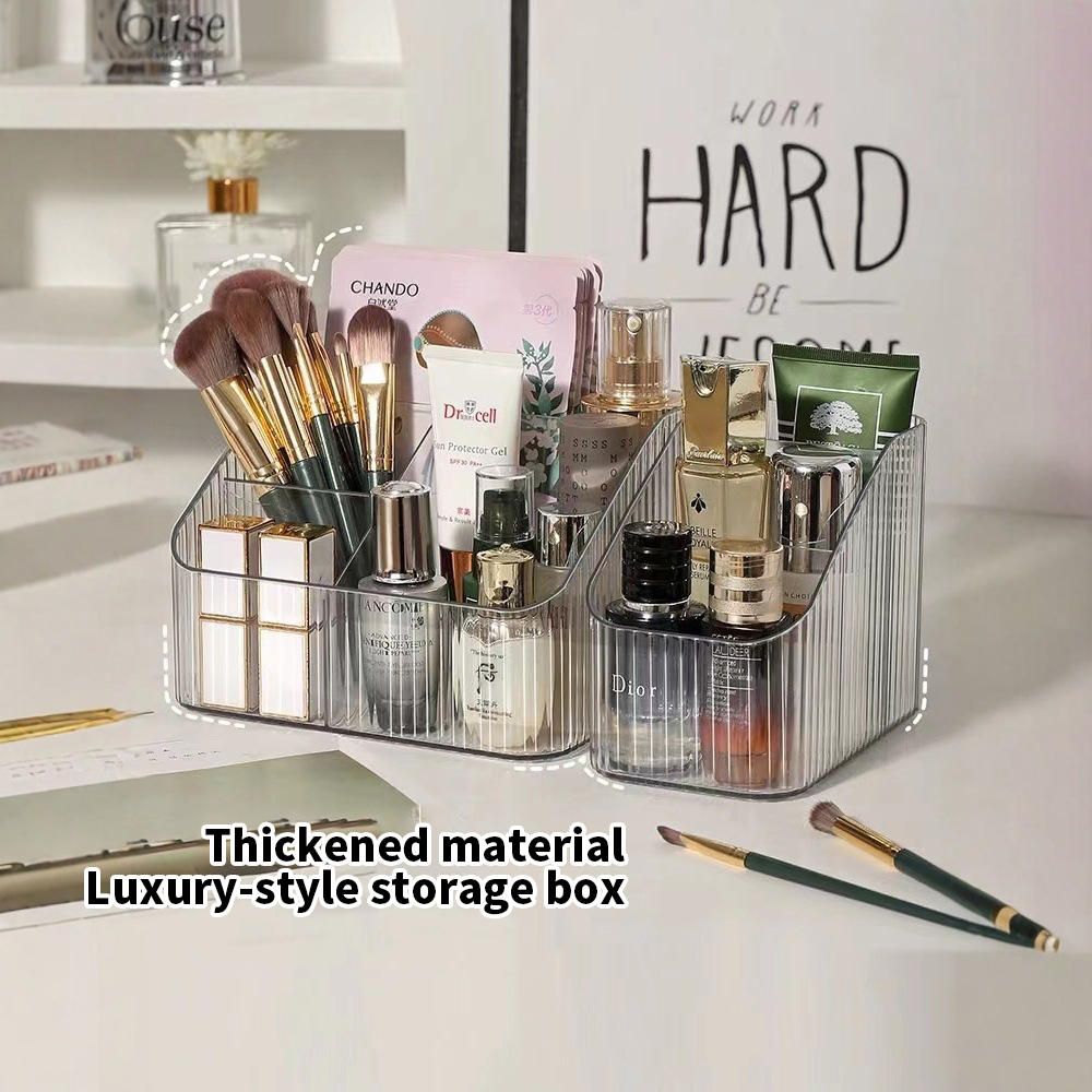 Desktop cosmetic storage rack - Trendy L-shaped storage stand with multiple layers of acrylic - High-end cosmetic organizer with a sophisticated look