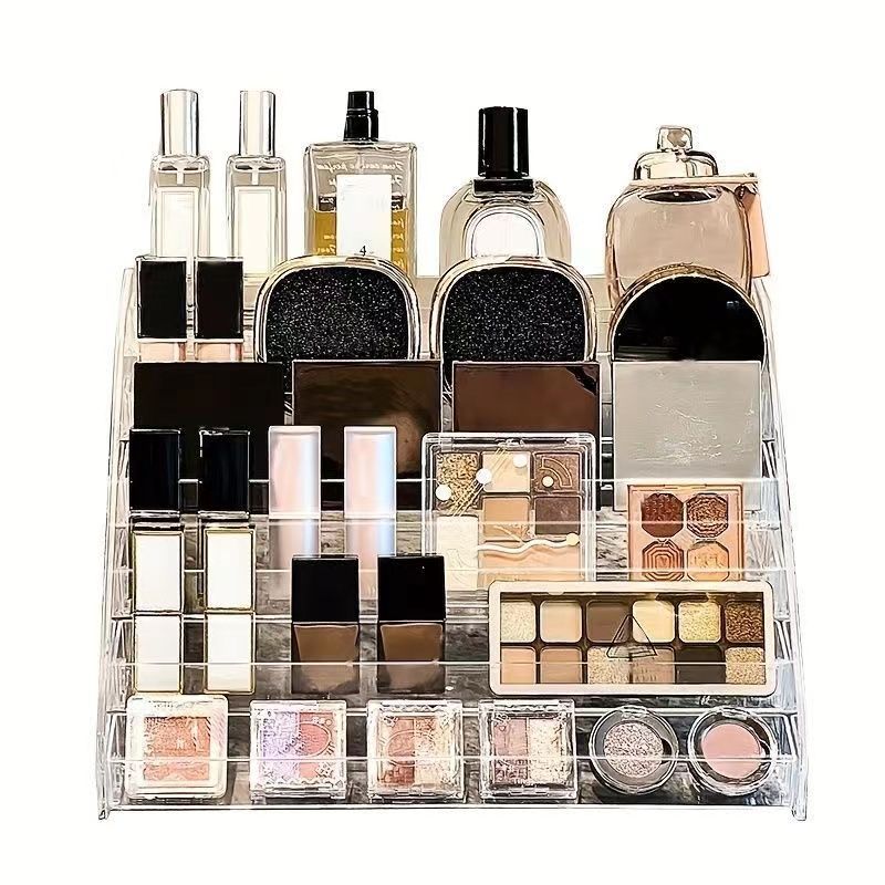 Aesthetic nail display stand with multi-level nail polish glue, acrylic transparent cosmetic storage box, cute particle storage rack