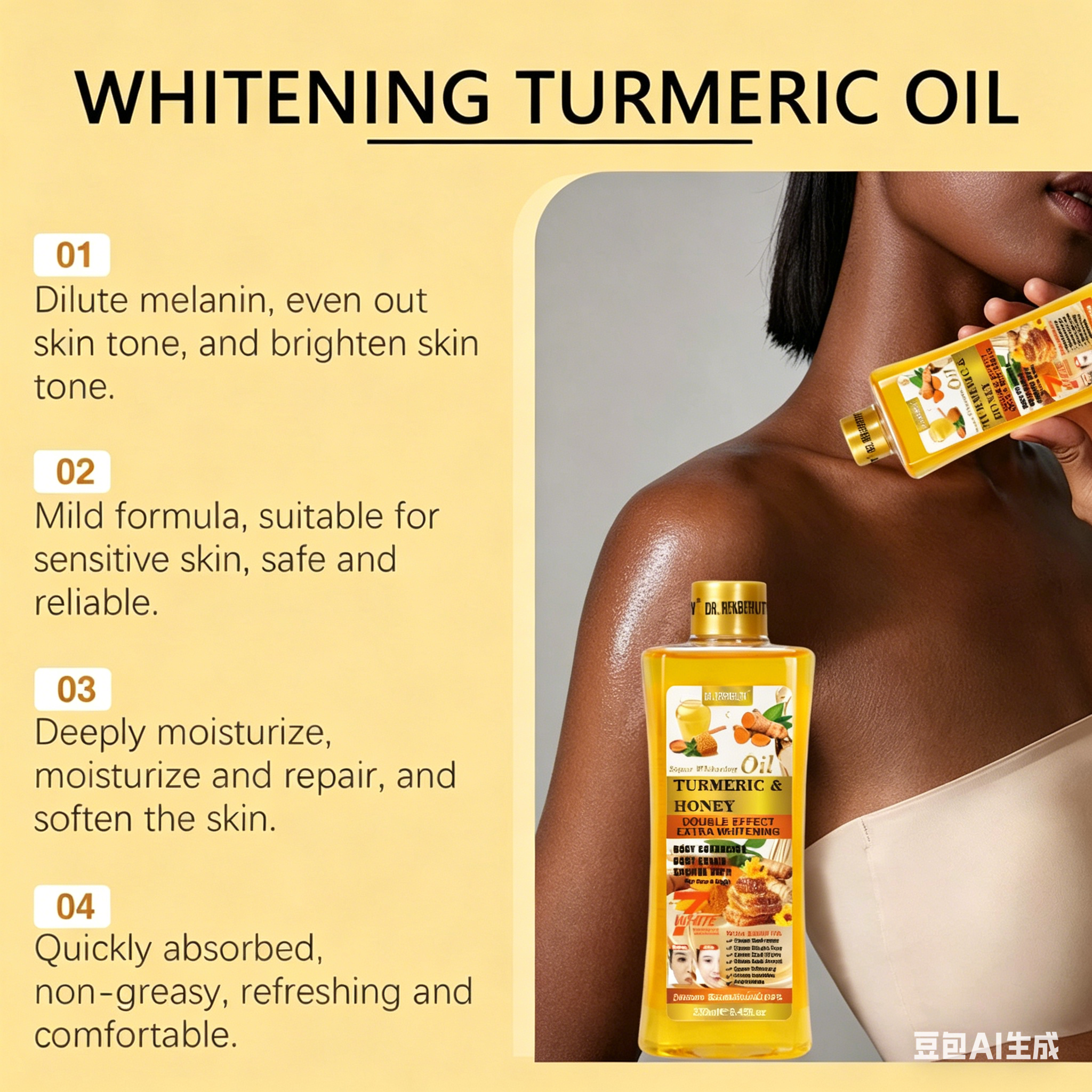 Turmeric oil essential oil massage cream for moisturizing skin, facial and body care SPA to enhance and nourish skin. 250ml bottle