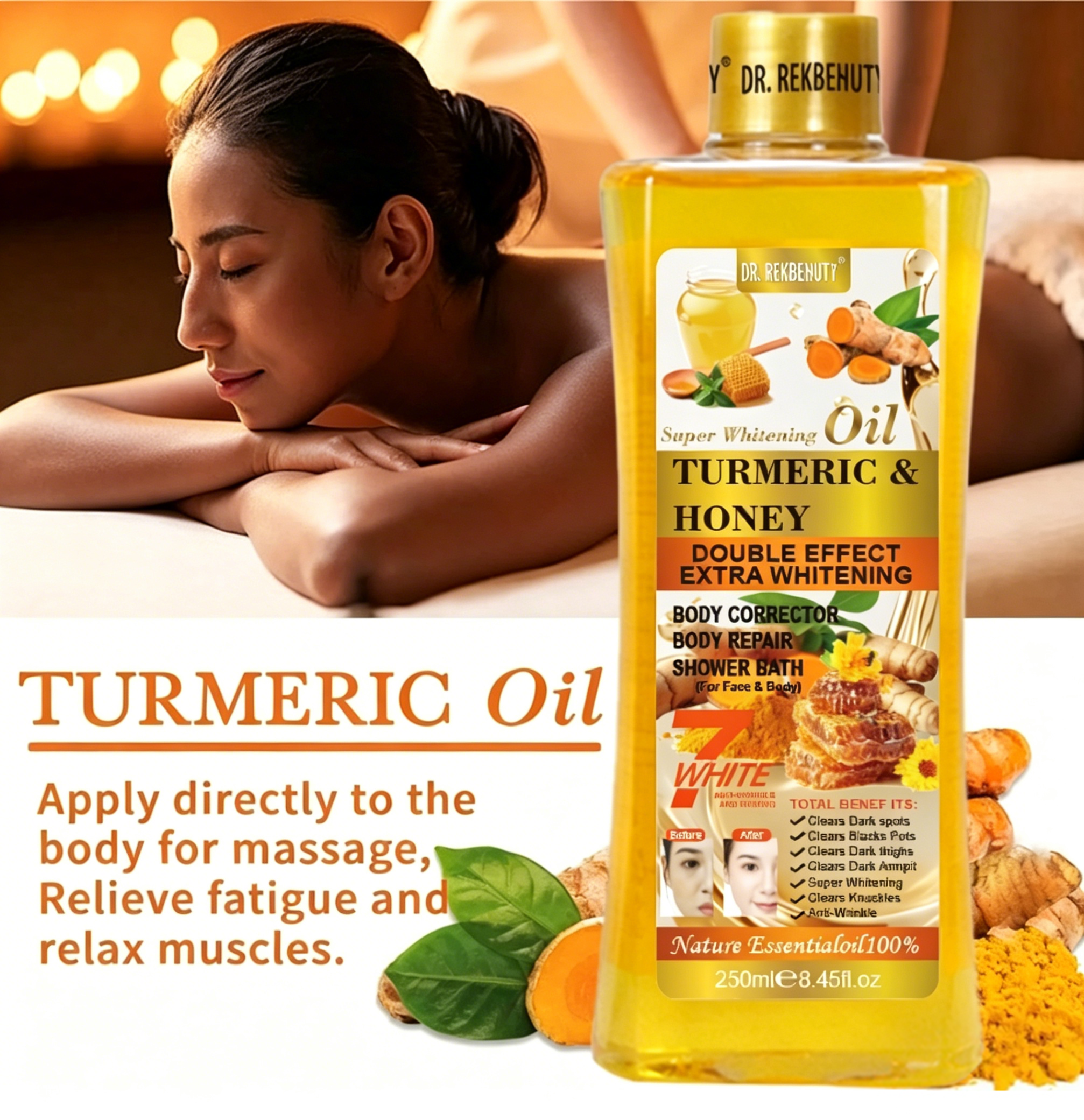Turmeric oil essential oil massage cream for moisturizing skin, facial and body care SPA to enhance and nourish skin. 250ml bottle