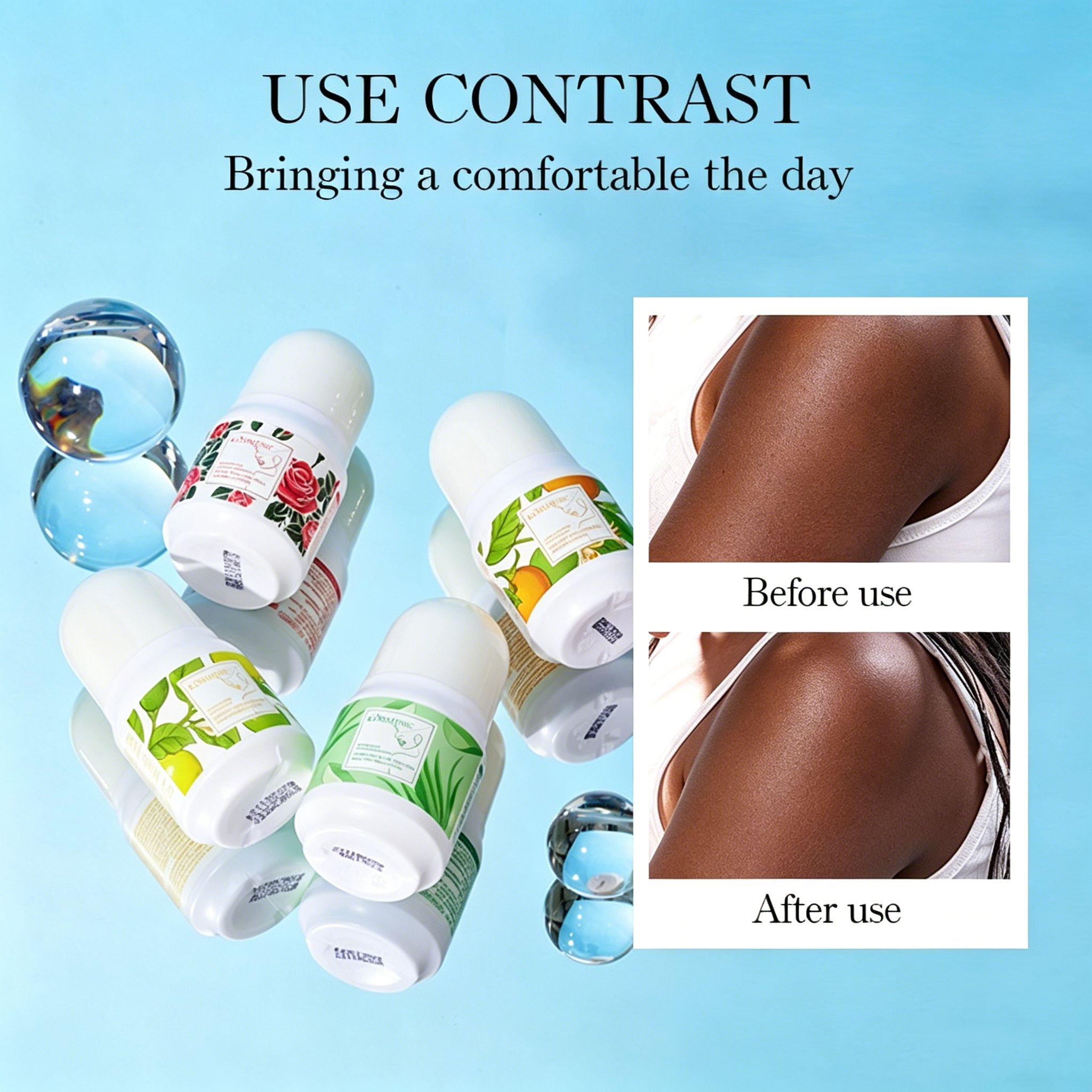 KORMESIC 4pcs/Set Roll-on Antiperspirant Deodorant Women Perfume Keeps You Fresh with Long-Lasting Fragrance of Aloe, Orange, Sweet Lemon & Rose, Effectively Deodorizes and Fights Sweat