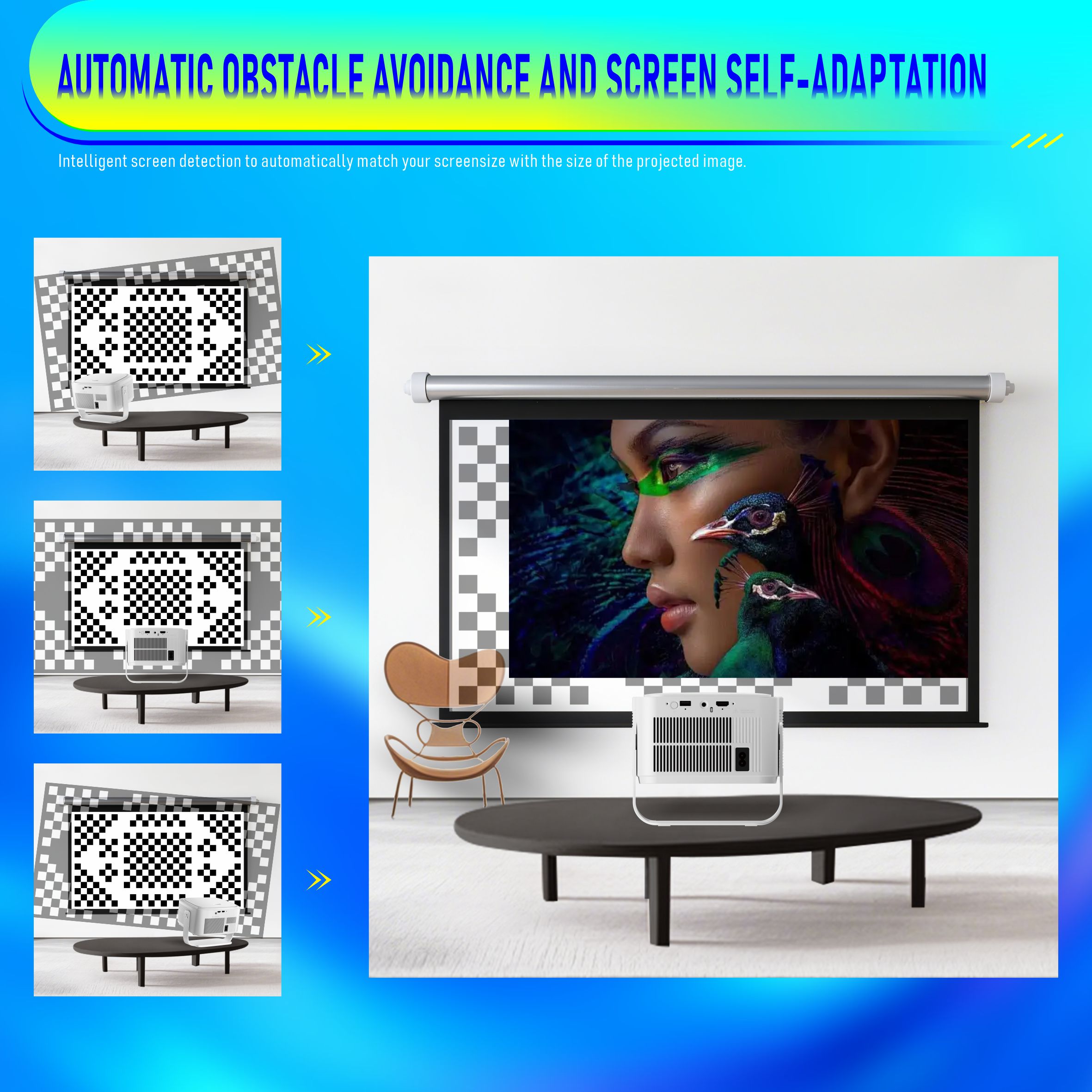 2026 JAVAID 800 ANSI Lumens Smart Projector Auto Focus Auto Keystone Android 14 WiFi6 Bluetooth 5.4 Home Theater Projector