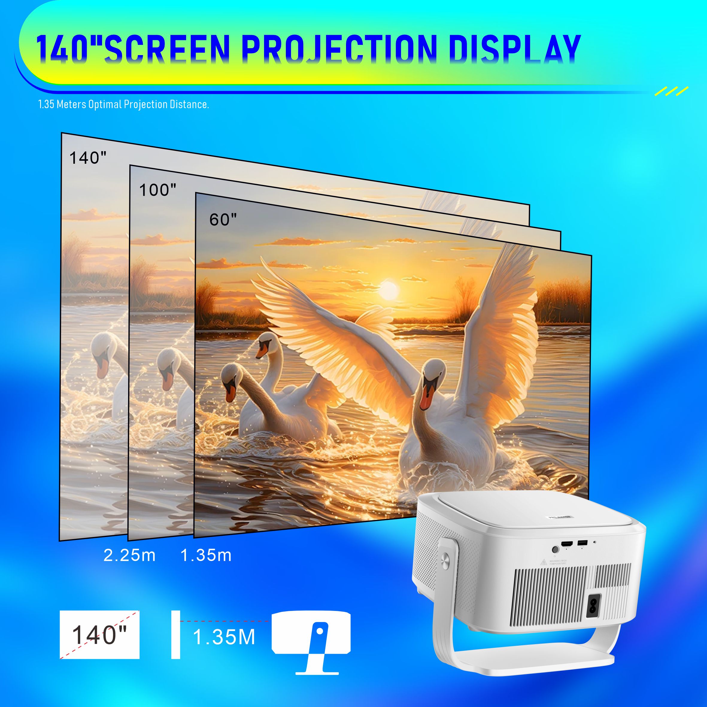 2026 JAVAID 800 ANSI Lumens Smart Projector Auto Focus Auto Keystone Android 14 WiFi6 Bluetooth 5.4 Home Theater Projector