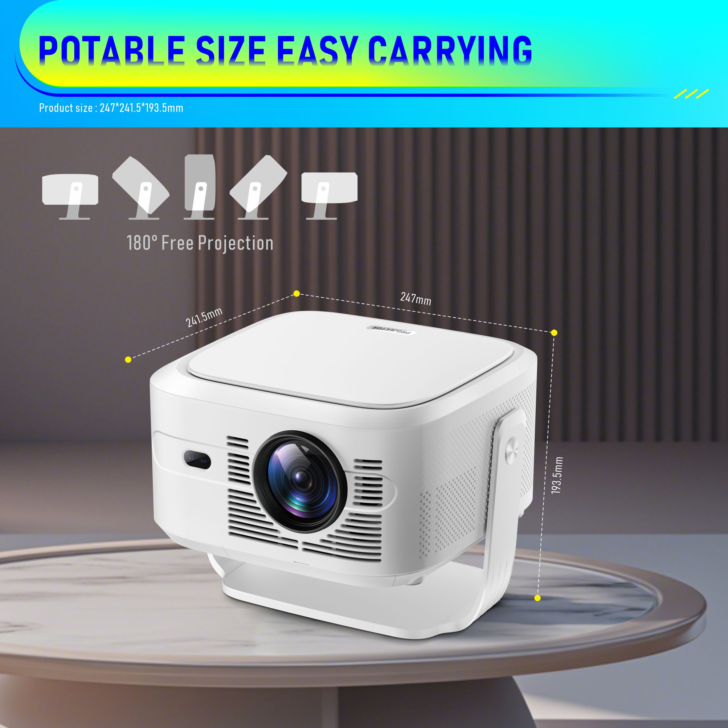 2026 JAVAID 800 ANSI Lumens Smart Projector Auto Focus Auto Keystone Android 14 WiFi6 Bluetooth 5.4 Home Theater Projector
