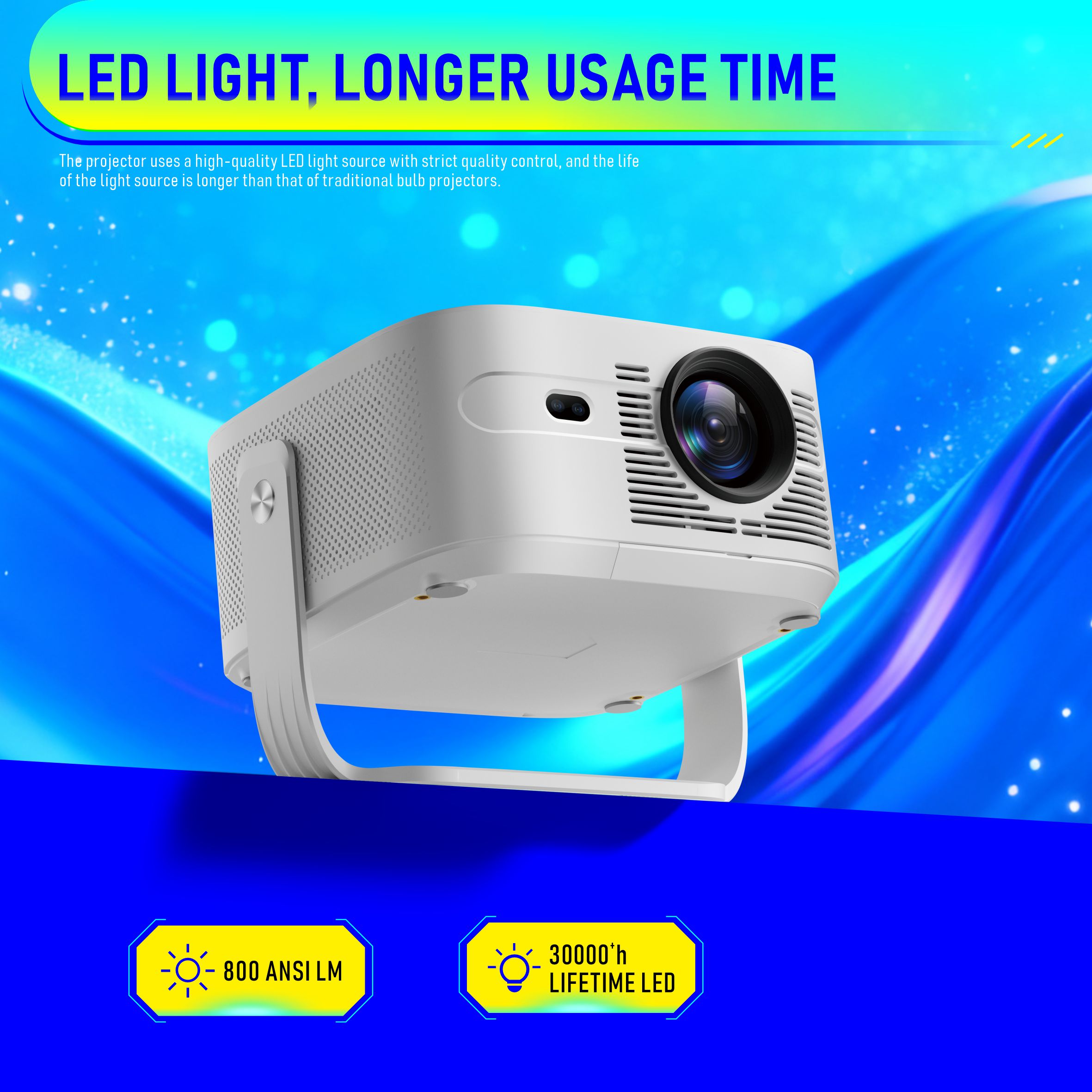 2026 JAVAID 800 ANSI Lumens Smart Projector Auto Focus Auto Keystone Android 14 WiFi6 Bluetooth 5.4 Home Theater Projector