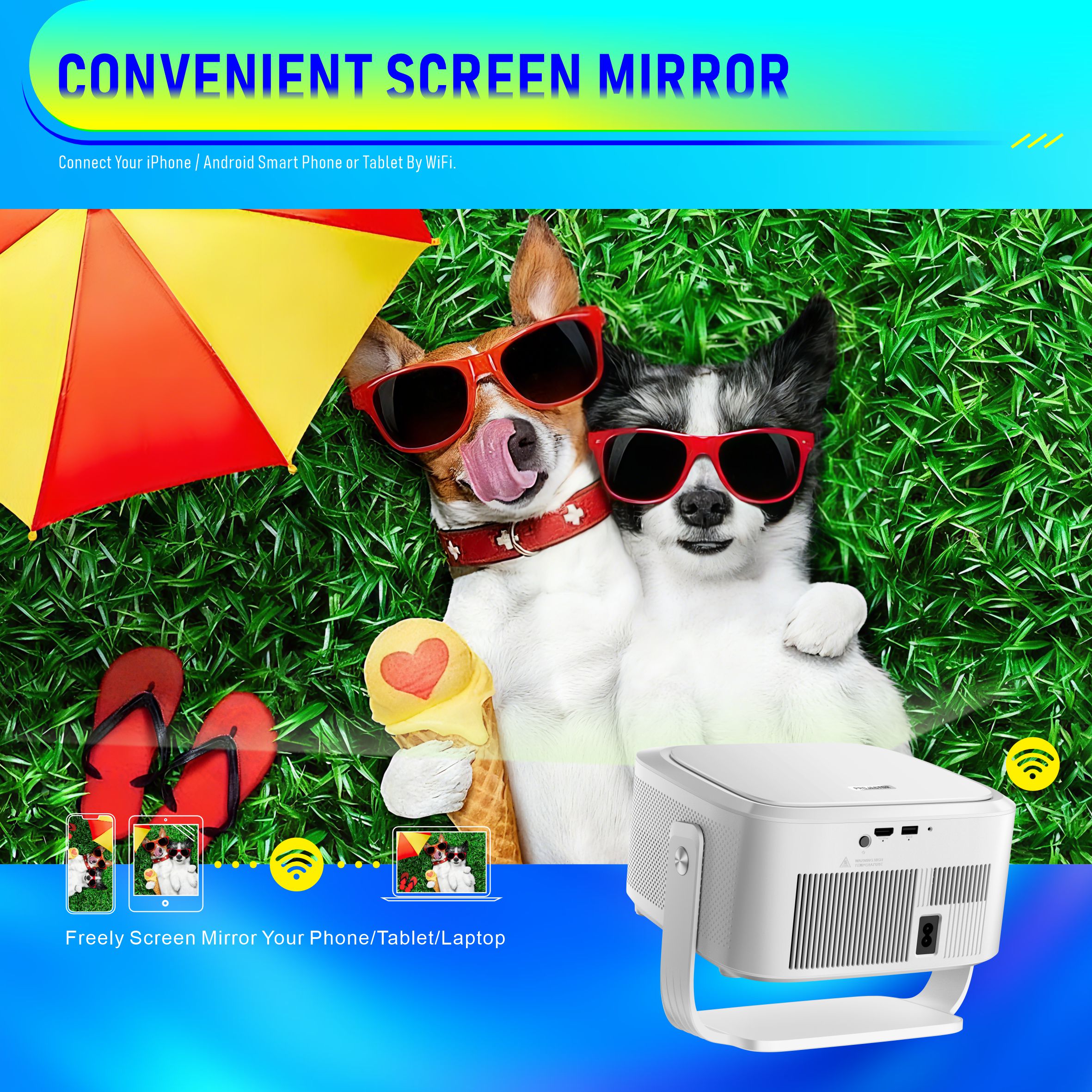 2026 JAVAID 800 ANSI Lumens Smart Projector Auto Focus Auto Keystone Android 14 WiFi6 Bluetooth 5.4 Home Theater Projector