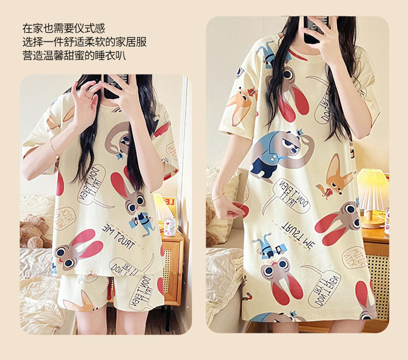 4-Piece Pajama sleepwear women's summer four piece cartoon nightgown summer thin casual cute cropped pants short sleeved set home wear