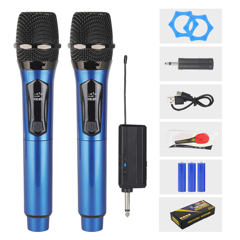 Wireless Microphones,2‑Channel  Wireless Handheld Microphone, Dual Blue Cordless Dynamic Karaoke Microphone System with Rechargeable Receiver for Wedding, Church, Party, Speech PA