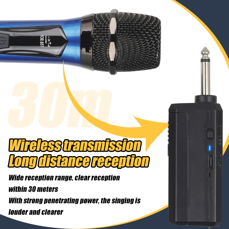 Wireless Microphones,2‑Channel  Wireless Handheld Microphone, Dual Blue Cordless Dynamic Karaoke Microphone System with Rechargeable Receiver for Wedding, Church, Party, Speech PA