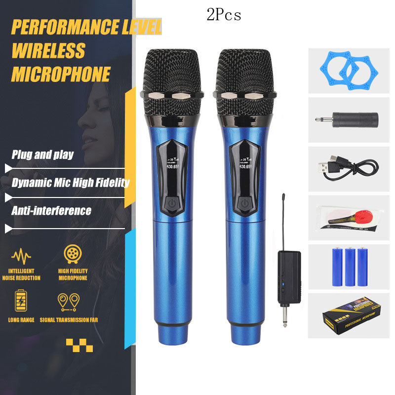 Wireless Microphones,2‑Channel  Wireless Handheld Microphone, Dual Blue Cordless Dynamic Karaoke Microphone System with Rechargeable Receiver for Wedding, Church, Party, Speech PA