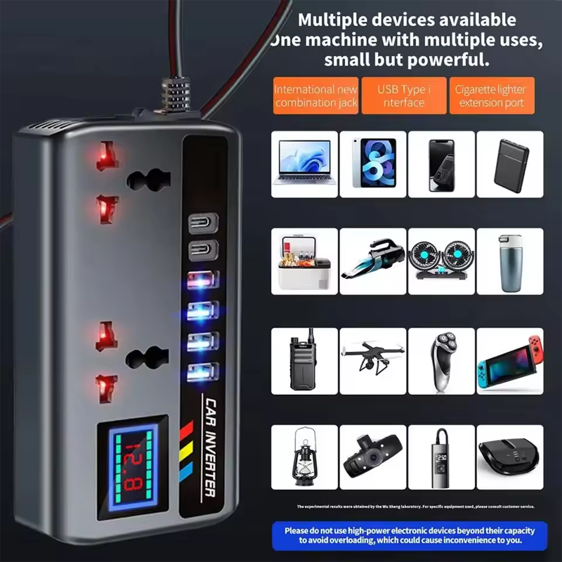 12v24v to 220v car inverter truck car universal converter mobile phone dual flash charging socket charger ， 200W Car Power Inverter，Durable Power Converter.4 USB Ports.