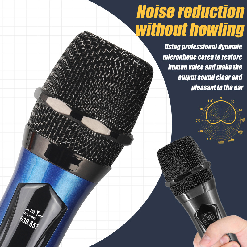 Wireless Microphones,2‑Channel  Wireless Handheld Microphone, Dual Blue Cordless Dynamic Karaoke Microphone System with Rechargeable Receiver for Wedding, Church, Party, Speech PA