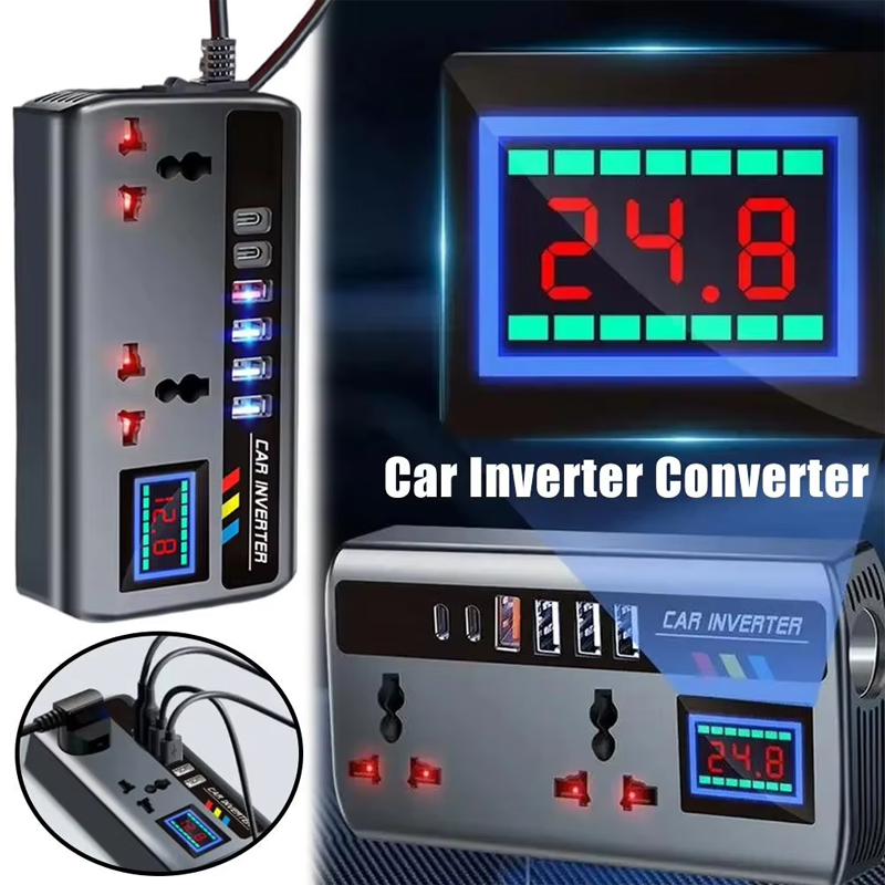 12v24v to 220v car inverter truck car universal converter mobile phone dual flash charging socket charger ， 200W Car Power Inverter，Durable Power Converter.4 USB Ports.