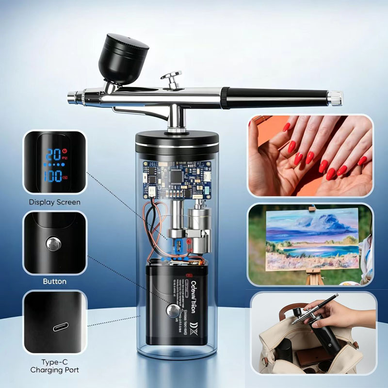Airbrush kit,Airbrush for Nails,Airbrush Spray Gun with Air Compressor Kit,High Pressure Airbrush for Nails Art, Painting,Handheld Paint Airbrush Gun ,Cake Decor, Cookie, Mode, Makeup, Barber