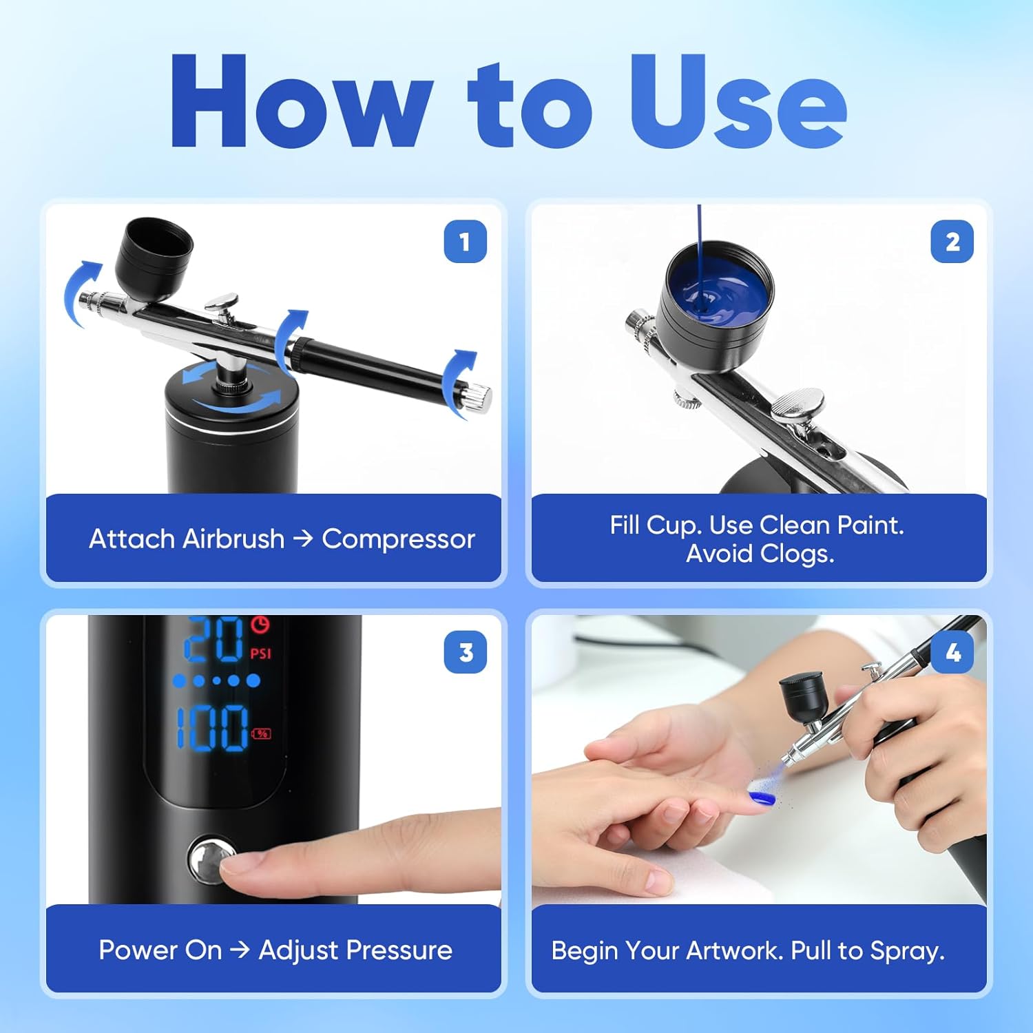 Airbrush kit,Airbrush for Nails,Airbrush Spray Gun with Air Compressor Kit,High Pressure Airbrush for Nails Art, Painting,Handheld Paint Airbrush Gun ,Cake Decor, Cookie, Mode, Makeup, Barber