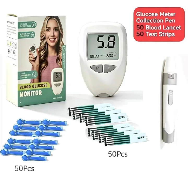Smart Blood Glucose Meter , Glucometer Blood Sugar Monitor Blood Glucose Test Machine ,with 50 Test Strips, 50 Lancets & Blood Collection Pen，For Diabetes Home