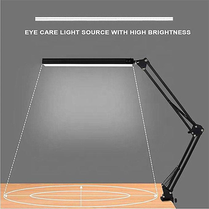 LED Eye‑Caring Clamp Desk Lamp, Adjustable Swing Arm Flexible Table Lamp with Memory Function, 3 Color Modes 10‑Level Brightness Dimmable USB Reading Lamp for Student Home Office Study Reading