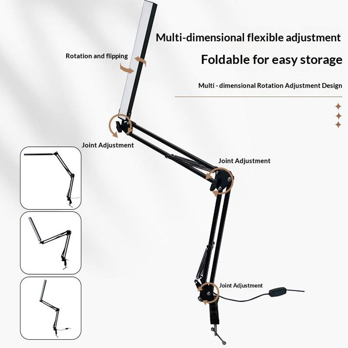 LED Eye‑Caring Clamp Desk Lamp, Adjustable Swing Arm Flexible Table Lamp with Memory Function, 3 Color Modes 10‑Level Brightness Dimmable USB Reading Lamp for Student Home Office Study Reading