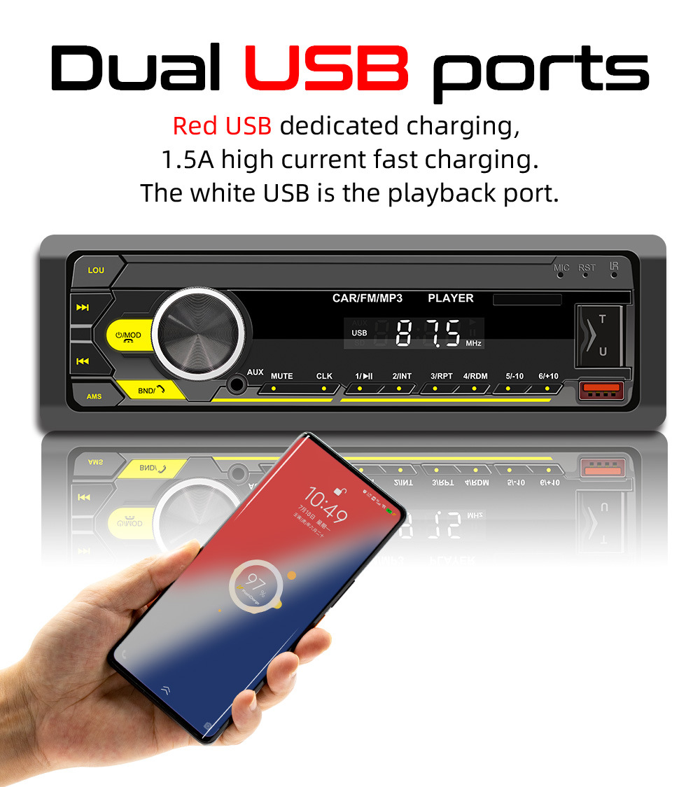 Car Stereo Radio Bluetooth 5.0, Car MP3 Player Radio With Bluetooth Hands-Free Calling, Car Radio Dual USB, Voice Assistant & App Control, Supports FM/MP3/WMA/FLAC/AUX/TF FM 87.5~108MHz