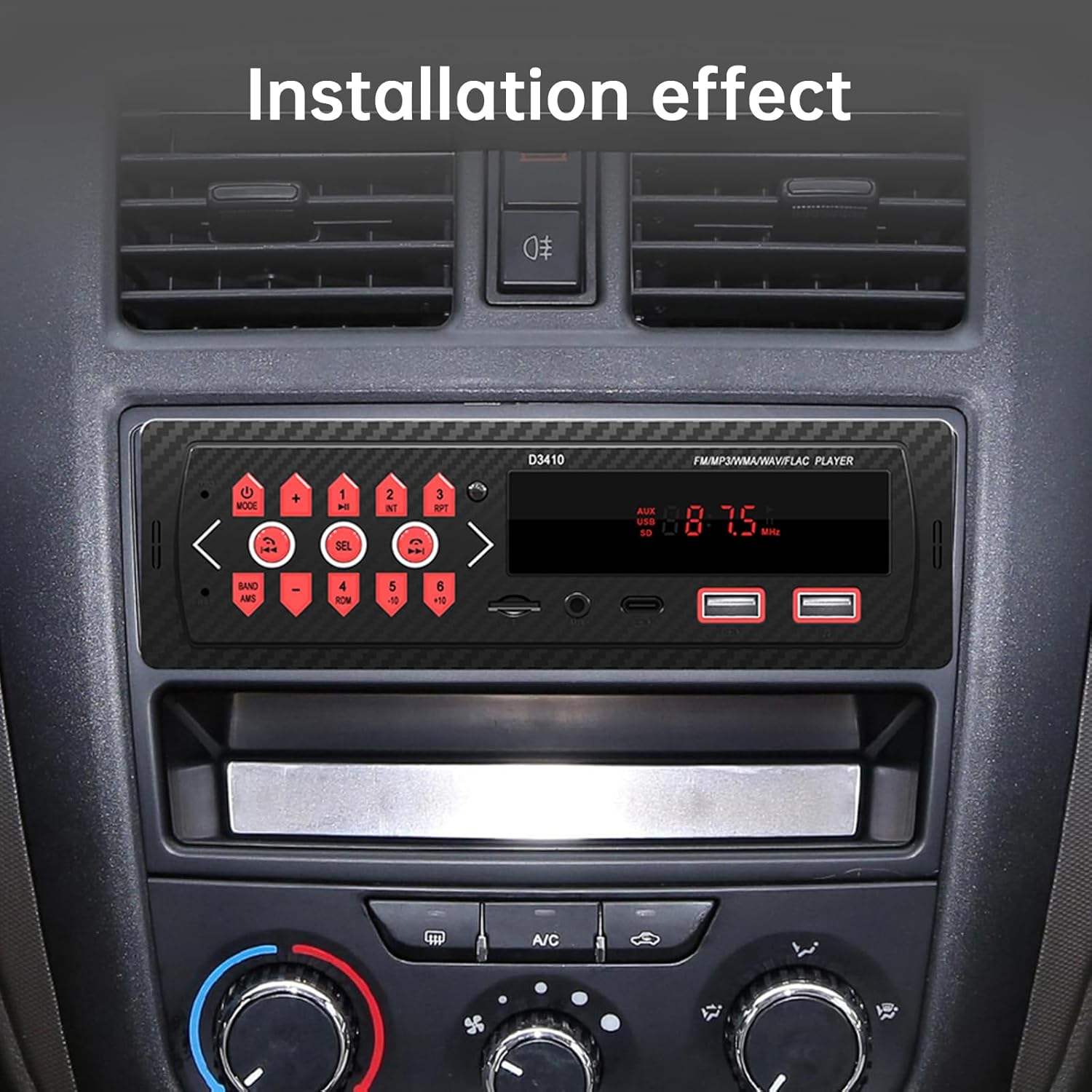 Car Audio Bluetooth Single DIN Stereo, 12V LED Car Radio MP3 Player with Hands-Free, Dual USB, Voice Assistant, App Control, Supports FM/MP3/WMA/FLAC/AUX/TF