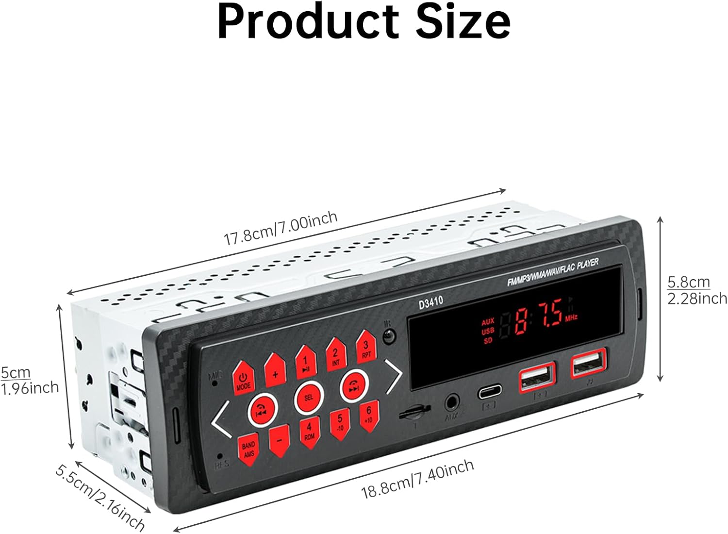 Car Audio Bluetooth Single DIN Stereo, 12V LED Car Radio MP3 Player with Hands-Free, Dual USB, Voice Assistant, App Control, Supports FM/MP3/WMA/FLAC/AUX/TF