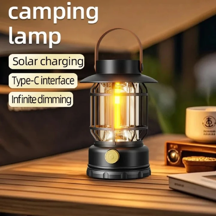 USB Recharge LED Light Retro Solar Lamp Portable Camping Indoor Emergency Lighting Outdoor Waterproof Lighting Garden Street Path Lawn Lamp
