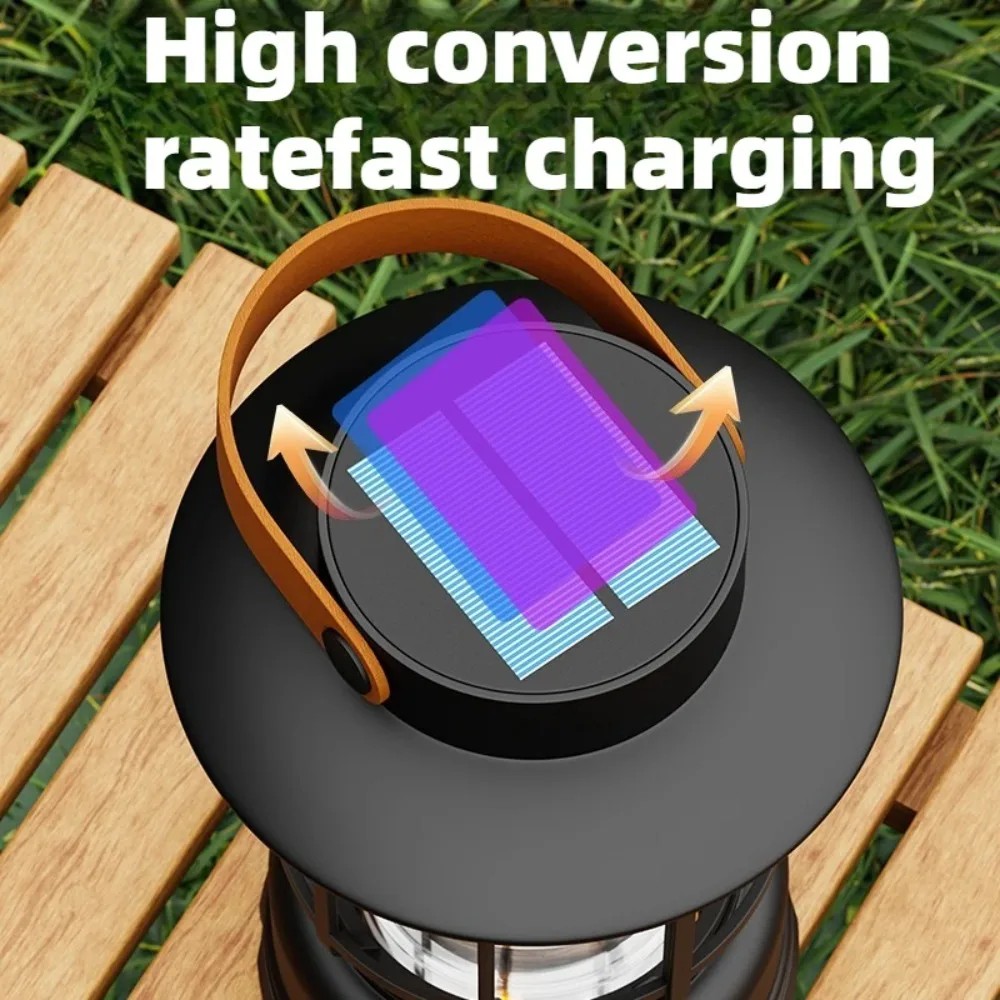 USB Recharge LED Light Retro Solar Lamp Portable Camping Indoor Emergency Lighting Outdoor Waterproof Lighting Garden Street Path Lawn Lamp