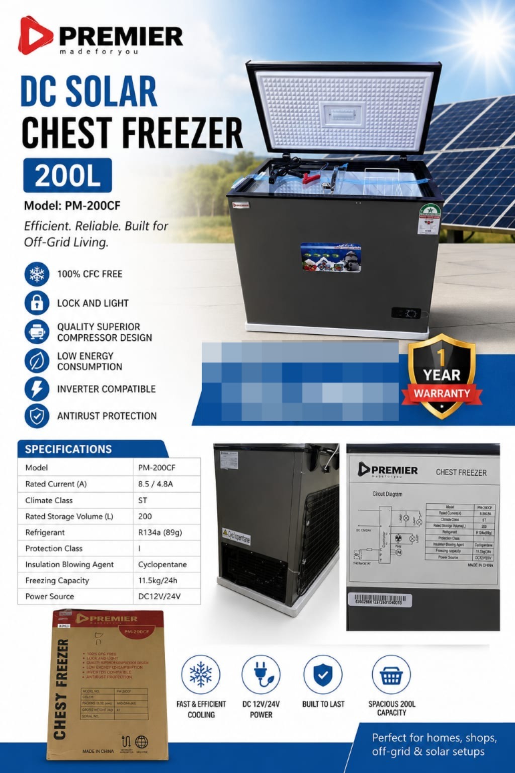 200L DC Solar Chest Freezer – Energy Efficient Solar Powered Storage Freezer for Home & Business