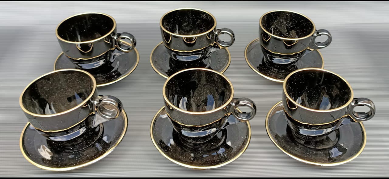 ✨ 6-Piece Elegant Ceramic Cup & Saucer Set | Refined Gold-Rimmed Design | Sophisticated Tableware for Tea & Coffee Service ✅