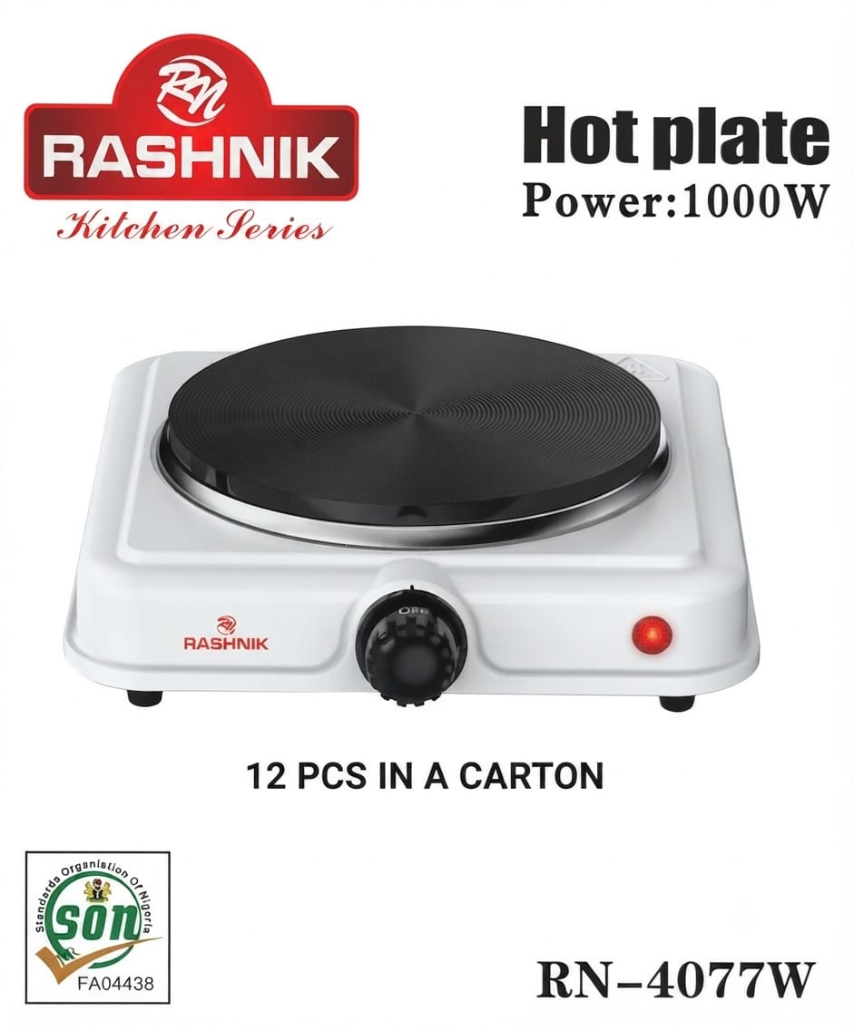 1 pc Rashnik Kitchen Series Single Hot Plate - 1000W Compact Electric Cooker Countertop Burner with Temperature Control (RN-4077W) 🔥🍳