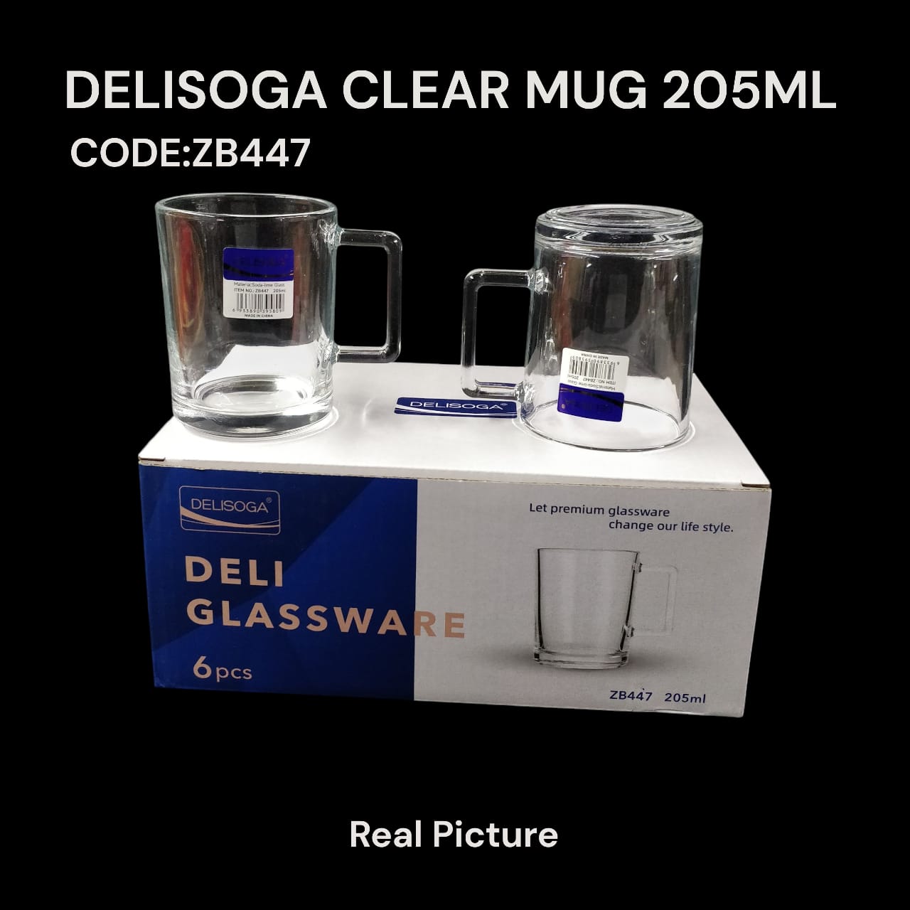 6-Piece Delisoga Clear Glass Mug Set (205ml) | Code: ZB447 ☕ Elegant Transparent Coffee & Tea Cups | Durable Heat-Resistant Glass for Home, Office & Hospitality | Classic Minimalist Design ✨