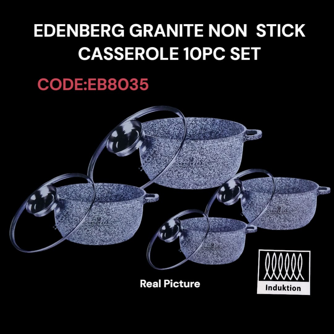 Edenberg Granite Casserole Set (4-Piece) EB8035 🍳 Premium Non-Stick Cooking Pots with Matching Lids | Durable Granite Coating for Healthy, Low-Fat Cooking | Professional Kitchenware Set ✨