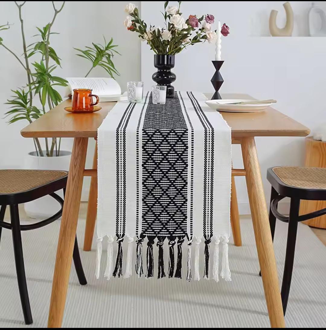 💰 LOW PRICE OFFER 💰 - A 1 pc ⏯️Braided woven textured table runner with tassels + 6pcs mats NOW AVAILABLE at affordable price and of very high quality