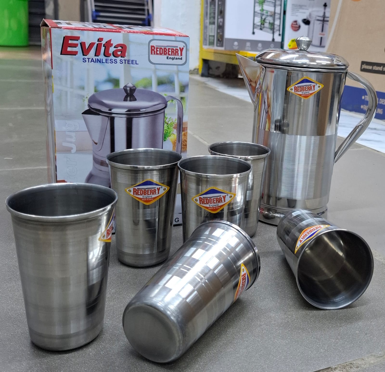🛒 SHOP NOW OFFER 🛒  - A 7pcs Stainless water jug 1 jug , 6pcs glasses at affordable price and of very high quality