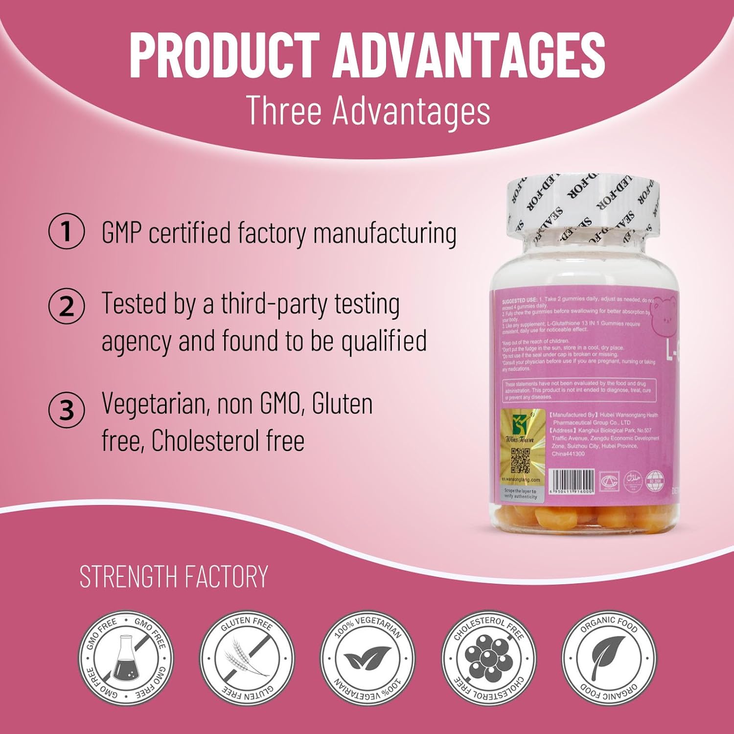 L-Glutathione 13 in 1 Gummies 1200mg, Reduce Wrinkles, Anti-Aging Support, Immunity Booster, Vegan, Non-GMO, 60 Count