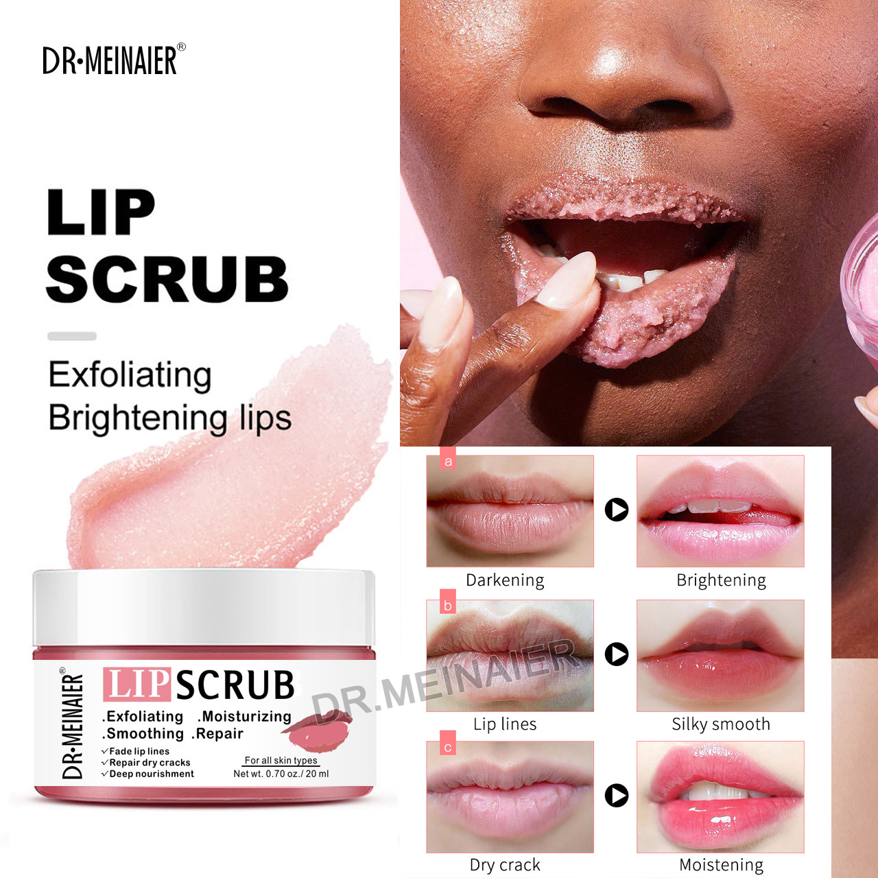 Dr. Meinaier Sugar Lip Scrub Ultra Hydrating Exfoliating Dry Chapped Lips Scrubber Lip Moisturizer - Grape Rose Blueberry Turmeric Coconut Coffee Cherry Lemon Honey Green Tea Flavors