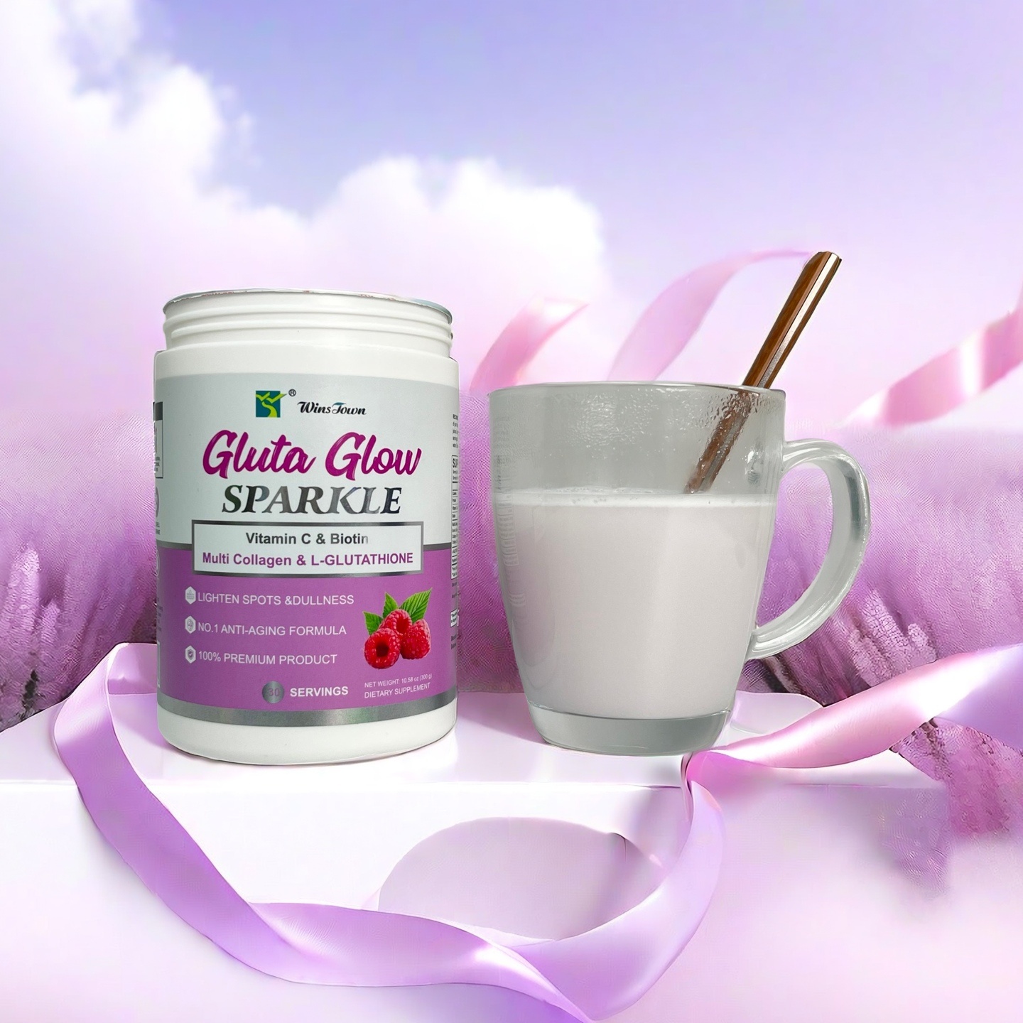 Gluta Glow Sparkle Skin Brightening Collagen Powder With Product Natural Organic Pure Premium Professional Wellness Healthy Top Grade