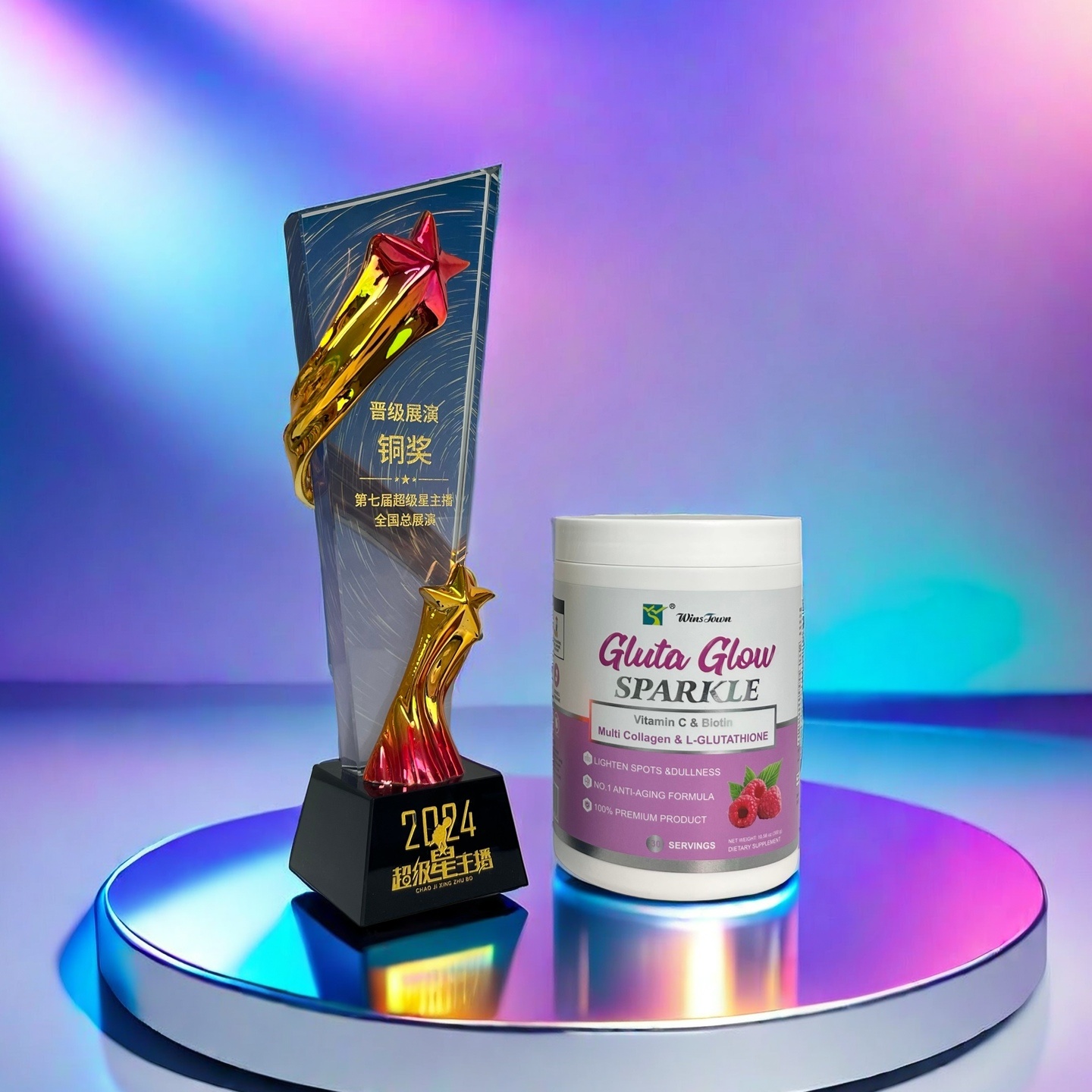Gluta Glow Sparkle Skin Brightening Collagen Powder With Product Natural Organic Pure Premium Professional Wellness Healthy Top Grade