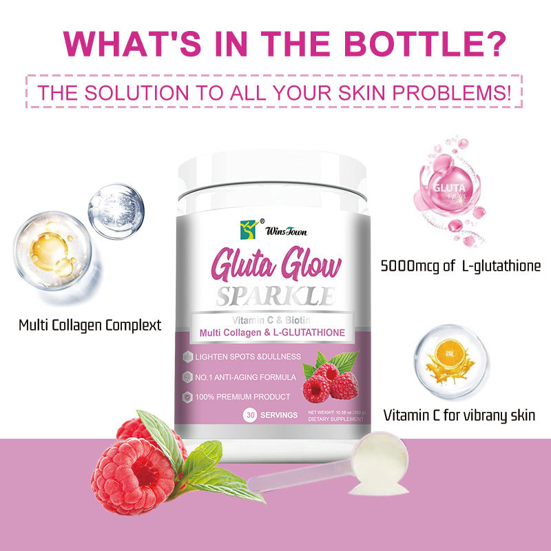 Gluta Glow Sparkle Skin Brightening Collagen Powder With Product Natural Organic Pure Premium Professional Wellness Healthy Top Grade