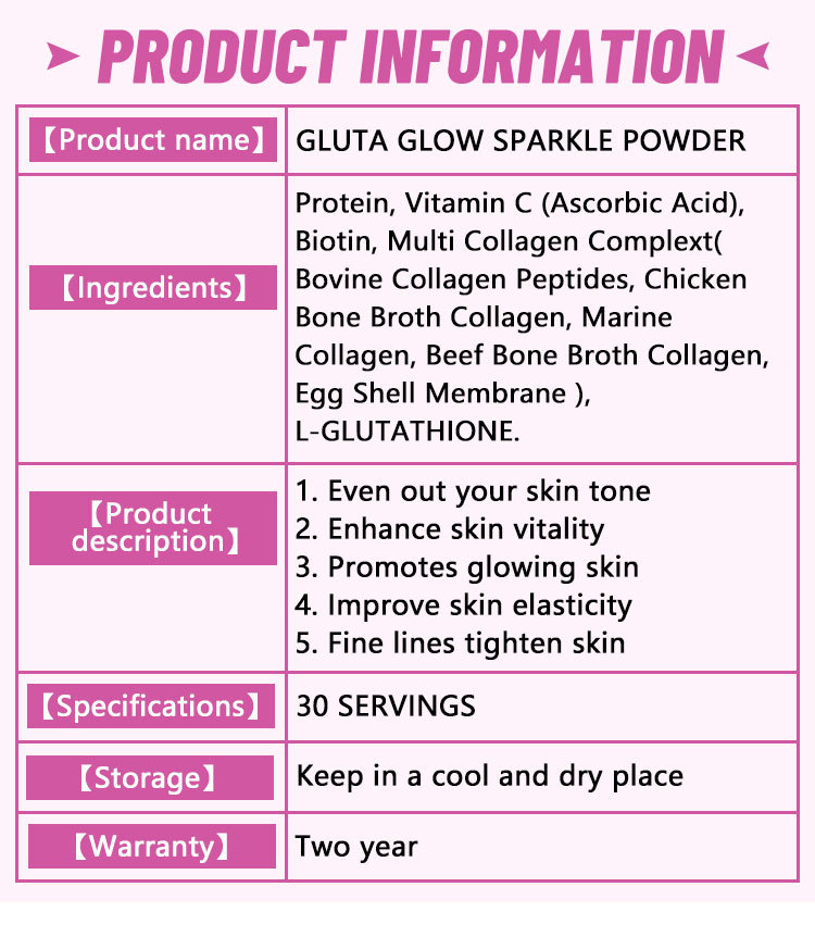 Gluta Glow Sparkle Skin Brightening Collagen Powder With Product Natural Organic Pure Premium Professional Wellness Healthy Top Grade