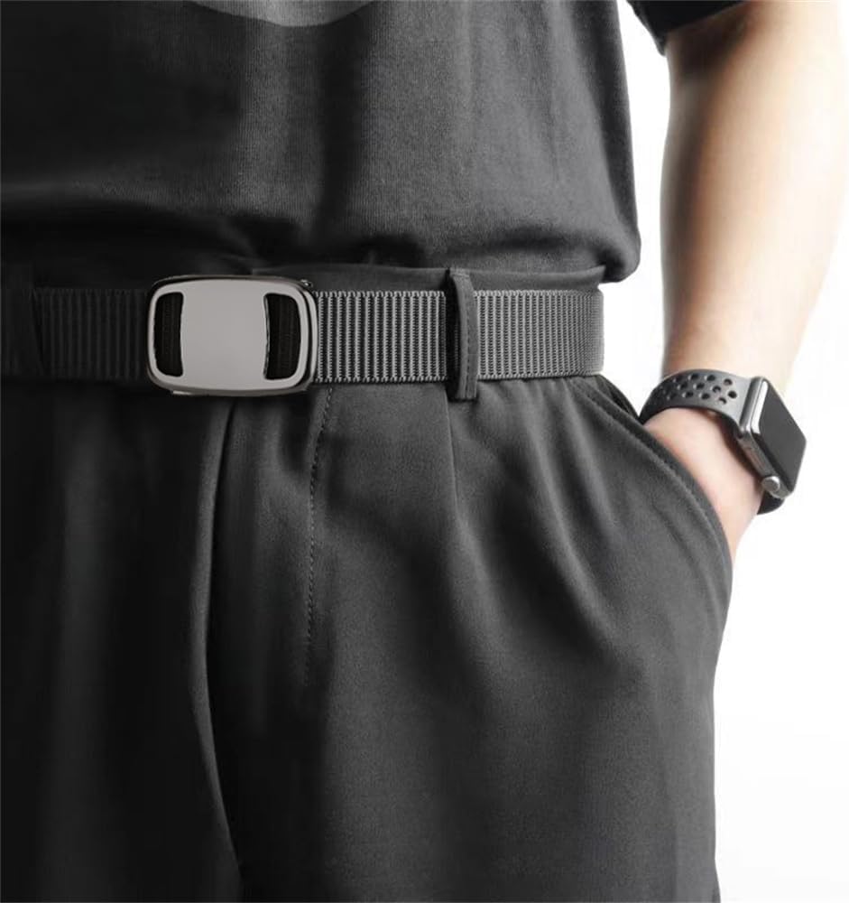 New Arrivals Men's Belt Automatic Metal Buckle Nylon Webbing Outdoor Work Tactical Belt Toothless Automatic Buckle Casual Sports Canvas Belts Military Training Pants Belt For Men High Quality Nylon S