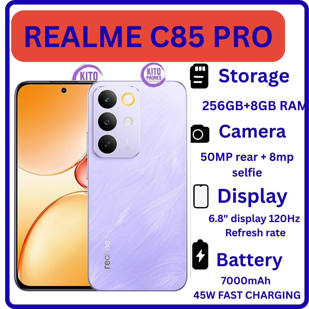 BRAND New Arrival Realme C85 Pro AI phone 256GB+8GB 6.8'' 120Hz AMOLED 7000mAh 45W Titan Battery IP69 PR0 Water Resistance 50MP Android 15 Type-C Dual Sim Smart Phones Fingerprint Unlock SMARTPHONES